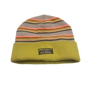 L.L. Bean Stripe Beanie Unisex Hat Chartreuse